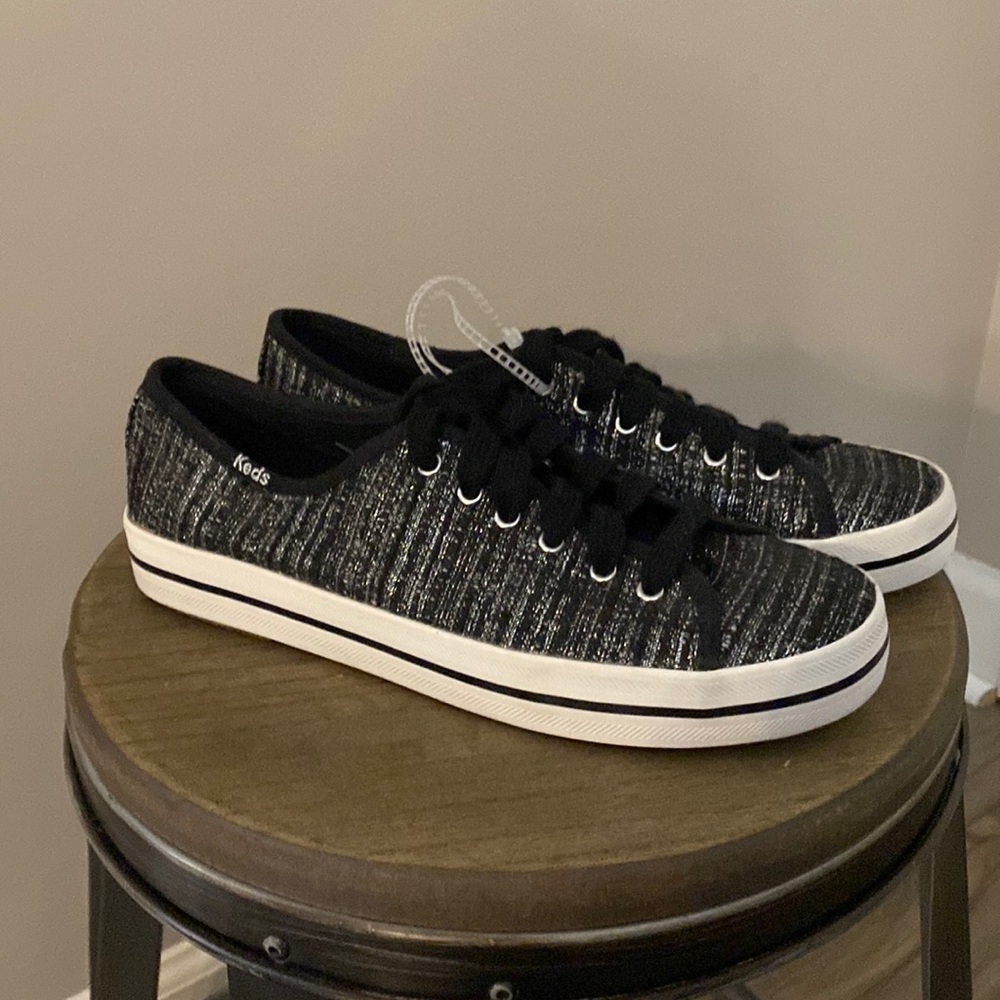 Keds Lurex Silver and Black Sneaker NWOT